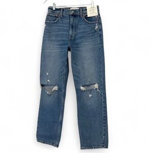 Abercrombie & Fitch ’90s Straight Ultra High Rise Jeans Distressed Blue 27 4 NWT